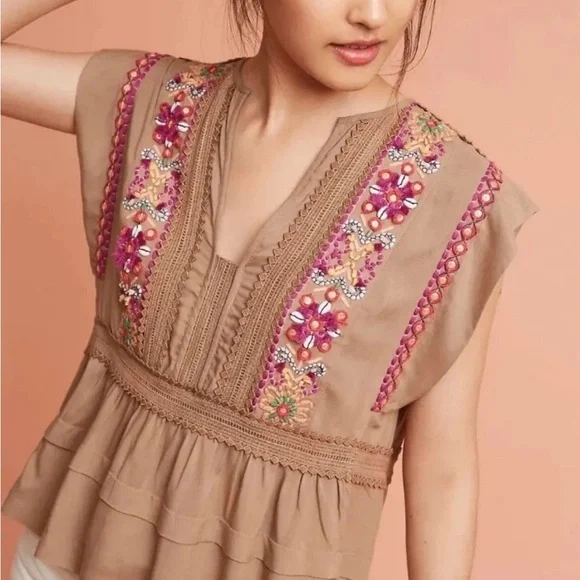 Anthropologie Blank London Sedona Embroidered Embellished Top Size Medium - Picture 10 of 10